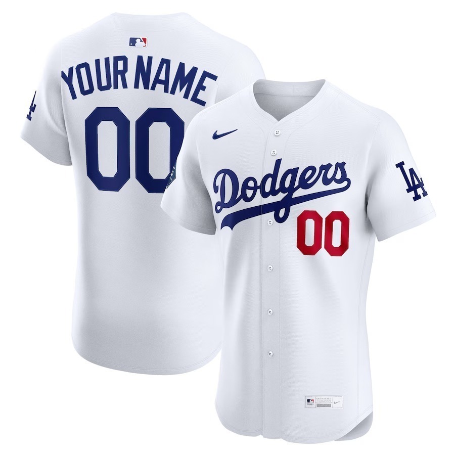 Men's Los Angeles Dodgers Nike White Home Elite Sponsor Patch Custom Jersey - Jersey