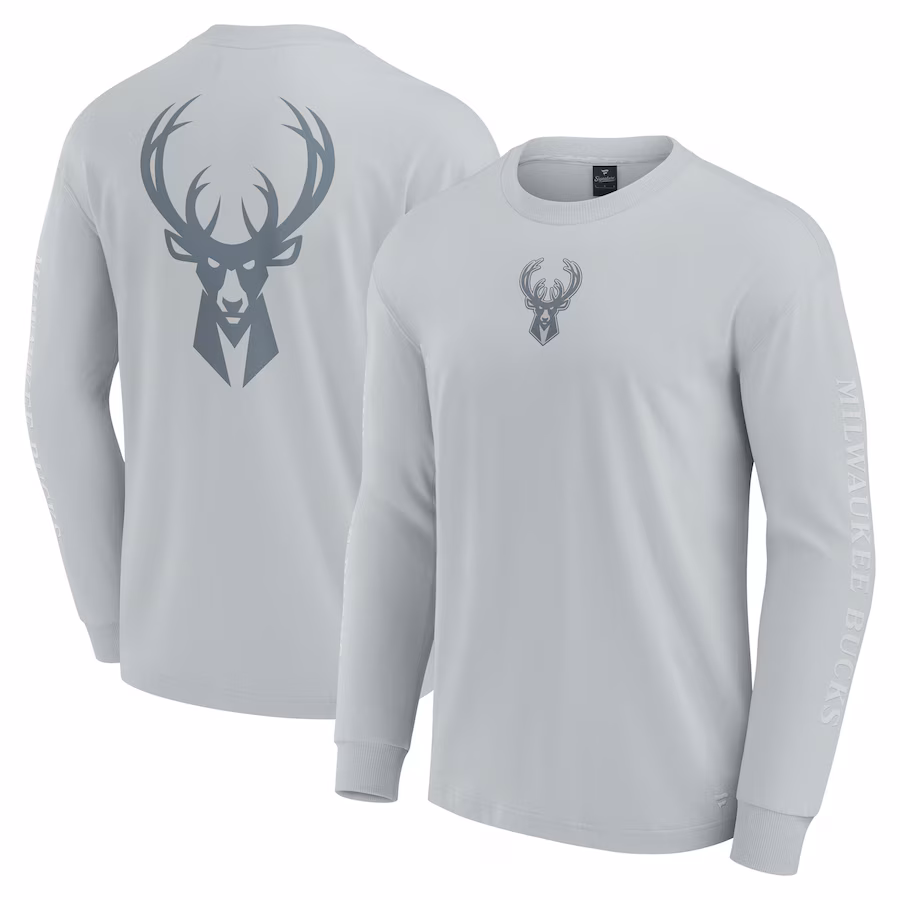 Men's Milwaukee Bucks Fanatics Gray Elements Strive Long Sleeve T-Shirt - Jersey