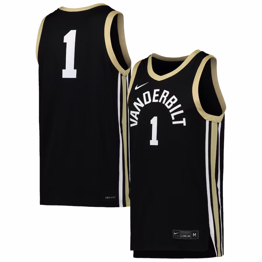 Men's Nike #1 Black Vanderbilt Commodores Replica Basketball Jersey - Jersey