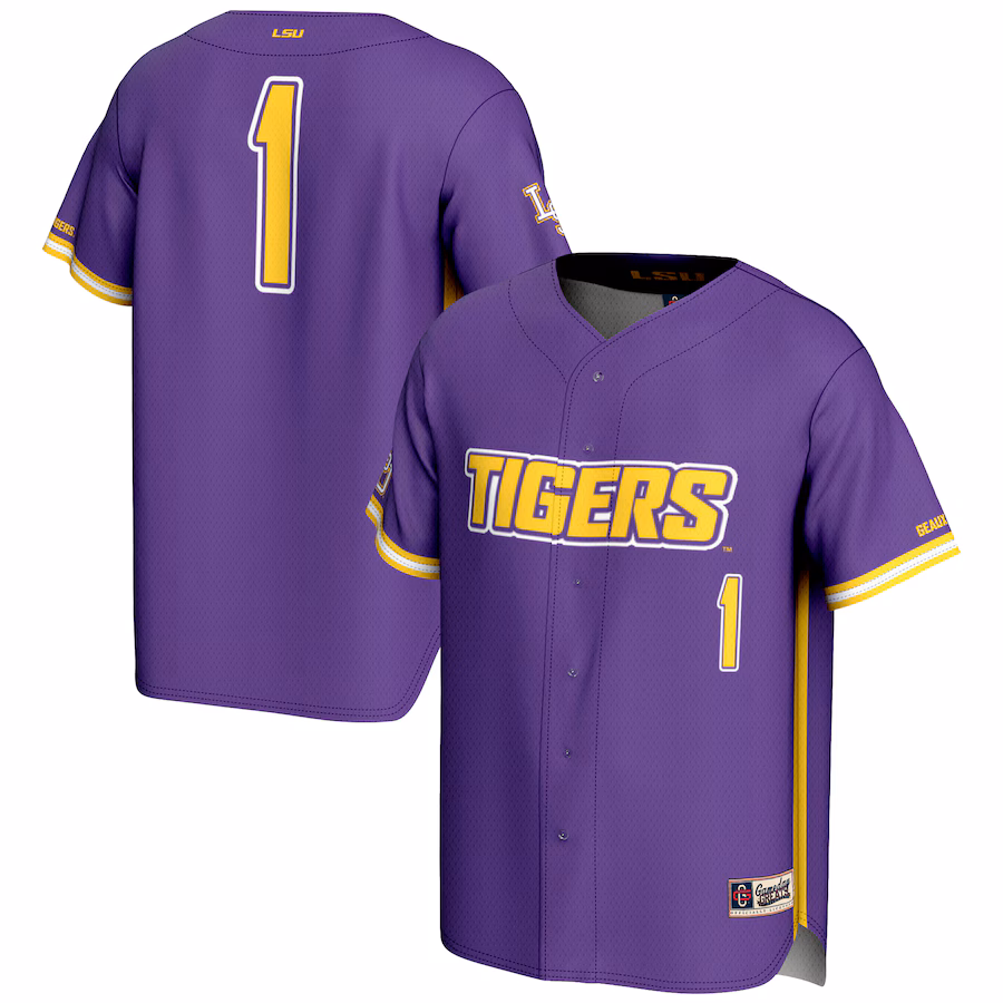 Men's GameDay Greats #1 Purple LSU Tigers Lightweight Baseball Fashion Jersey - Jersey