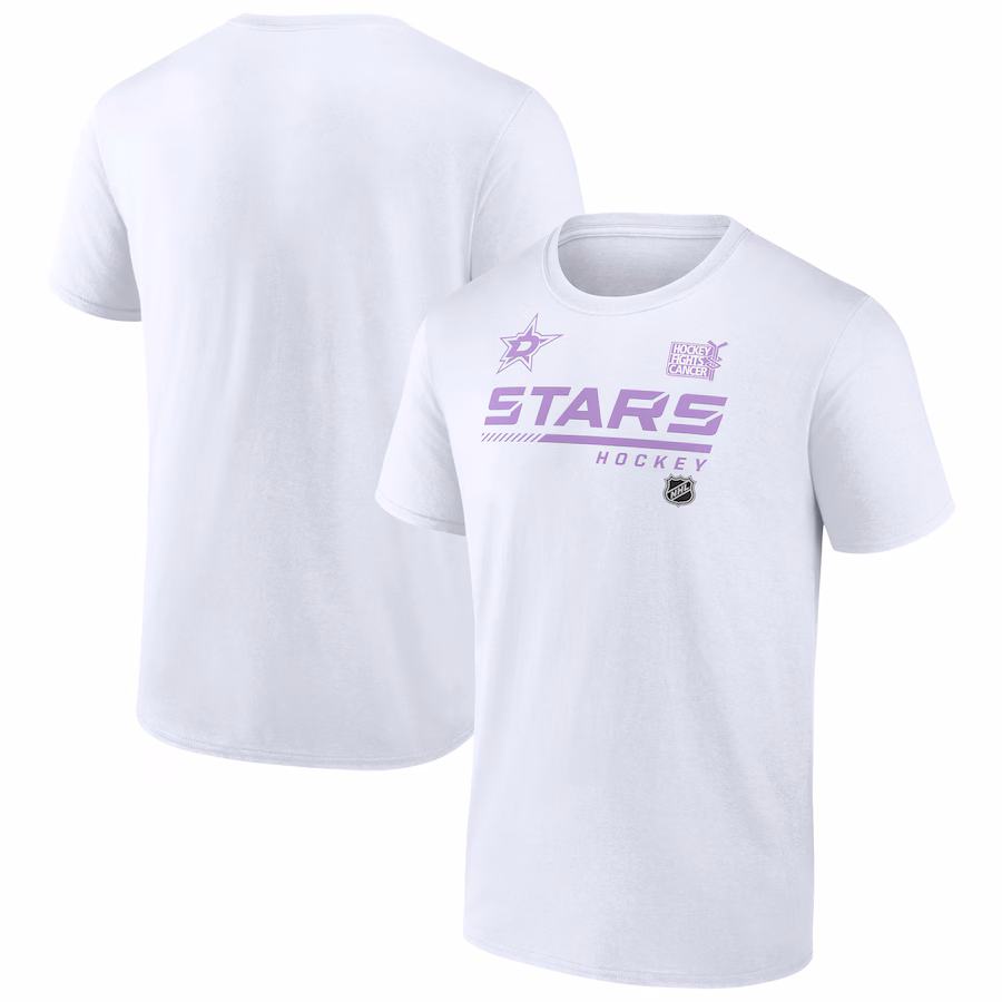 Men's Dallas Stars White NHL Hockey Fights Cancer T-Shirt - Jersey
