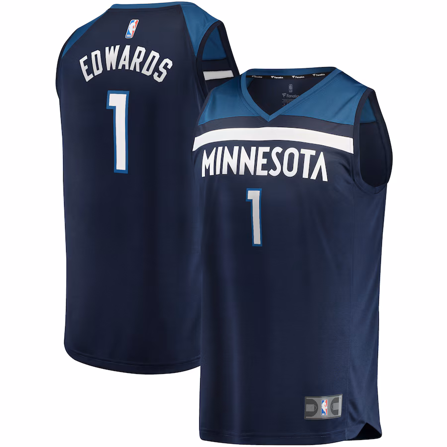 Men's Minnesota Timberwolves Anthony Edwards Fanatics Navy 2021/22 Fast Break Replica Jersey - Icon Edition - Jersey
