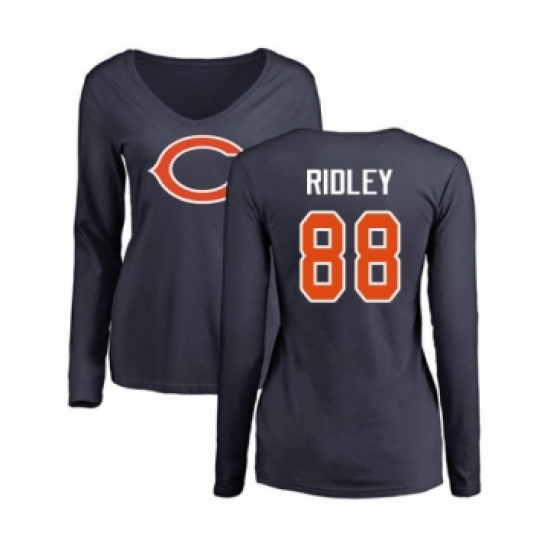 Football Women's Chicago Bears #88 Riley Ridley Navy Blue Name & Number Logo Long Sleeve T-Shirt - Jersey