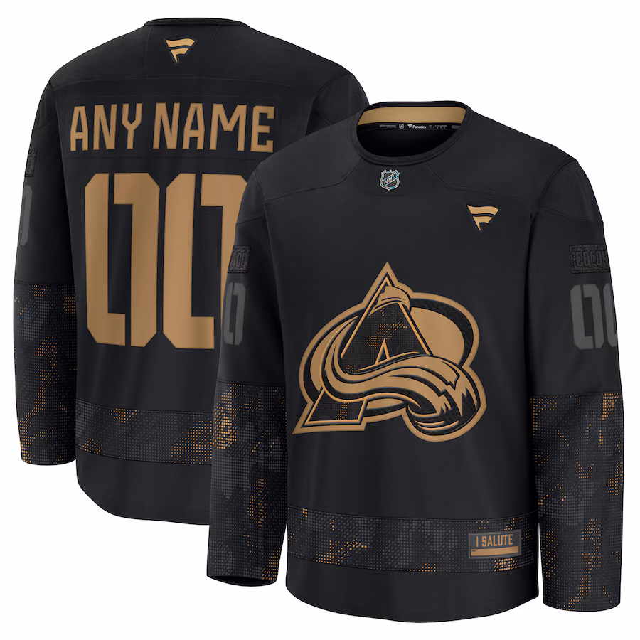 Men's Colorado Avalanche Fanatics Black 2024 Military Appreciation Personalized Long Sleeve Practice Jersey - Jersey