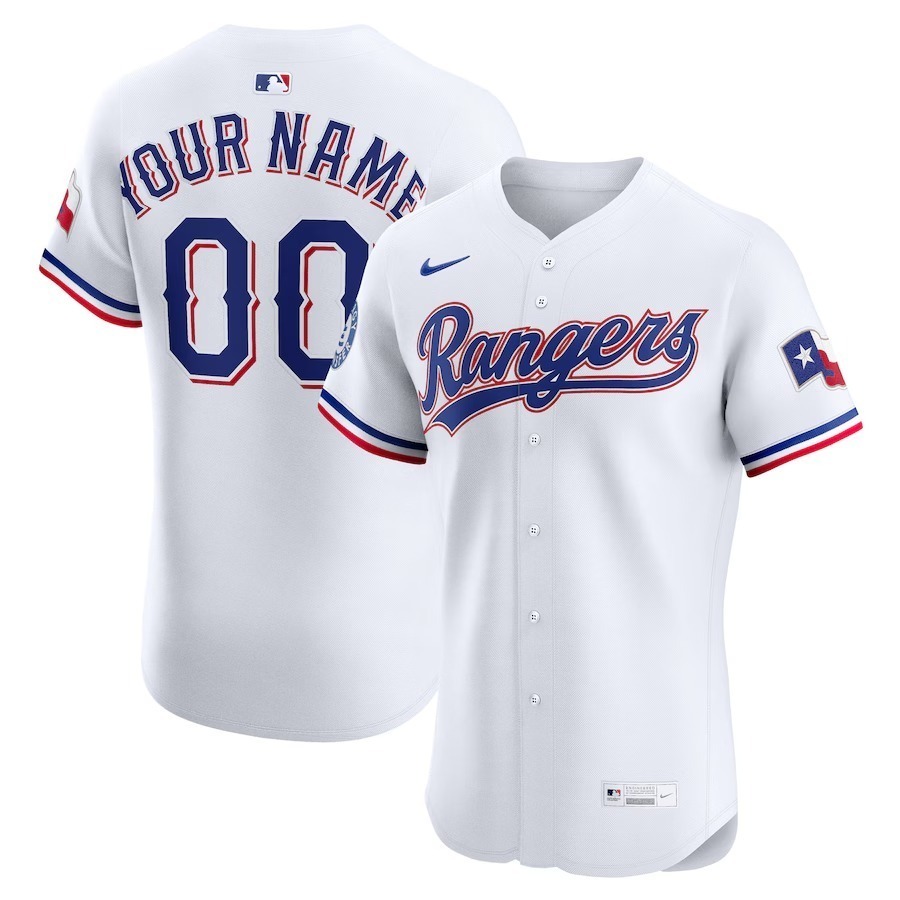 Men's Texas Rangers Nike White Home Elite Sponsor Patch Custom Jersey - Jersey