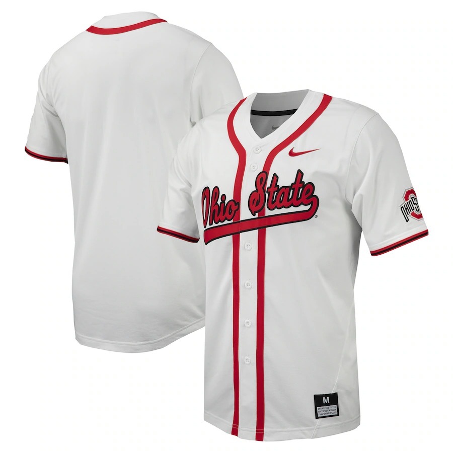 Men's Nike White Ohio State Buckeyes Replica Full-Button Baseball Jersey - Jersey