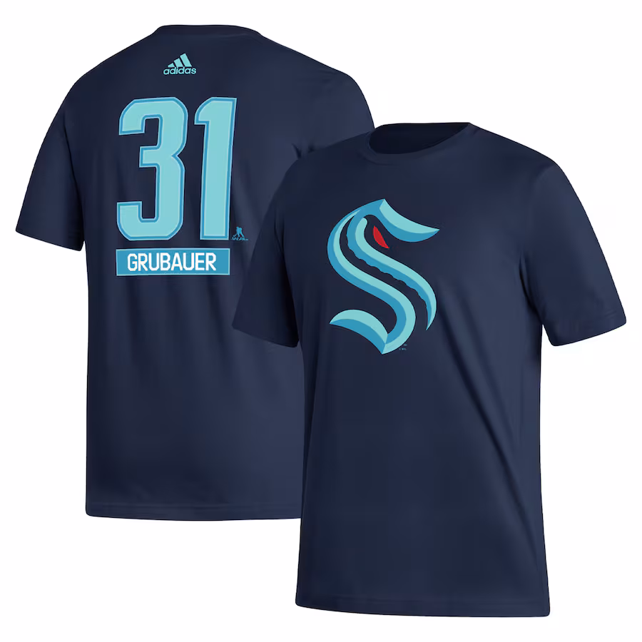 Men's Seattle Kraken Philipp Grubauer adidas Navy Fresh Name & Number T-Shirt - Jersey