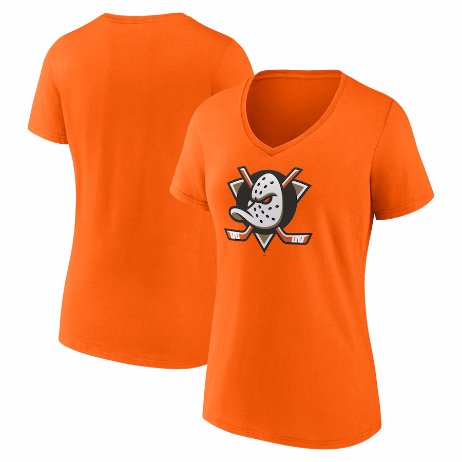 Women's Anaheim Ducks Fanatics Orange Primary Logo V-Neck T-Shirt - Jersey