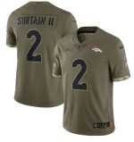Men's Denver Broncos #2 Pat Surtain II 2022 Olive Salute To Service Limited Stitched Jersey - Jersey