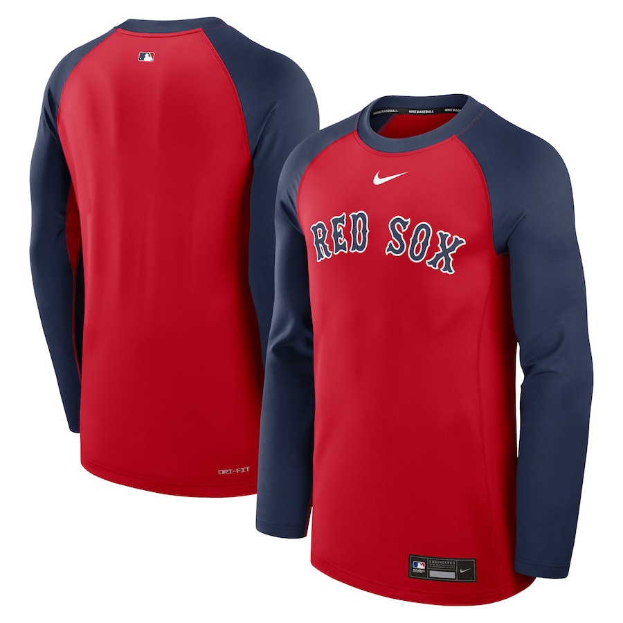 Men's Boston Red Sox Nike Red/Navy Authentic Collection Game Time Raglan Performance Long Sleeve T-Shirt - Jersey