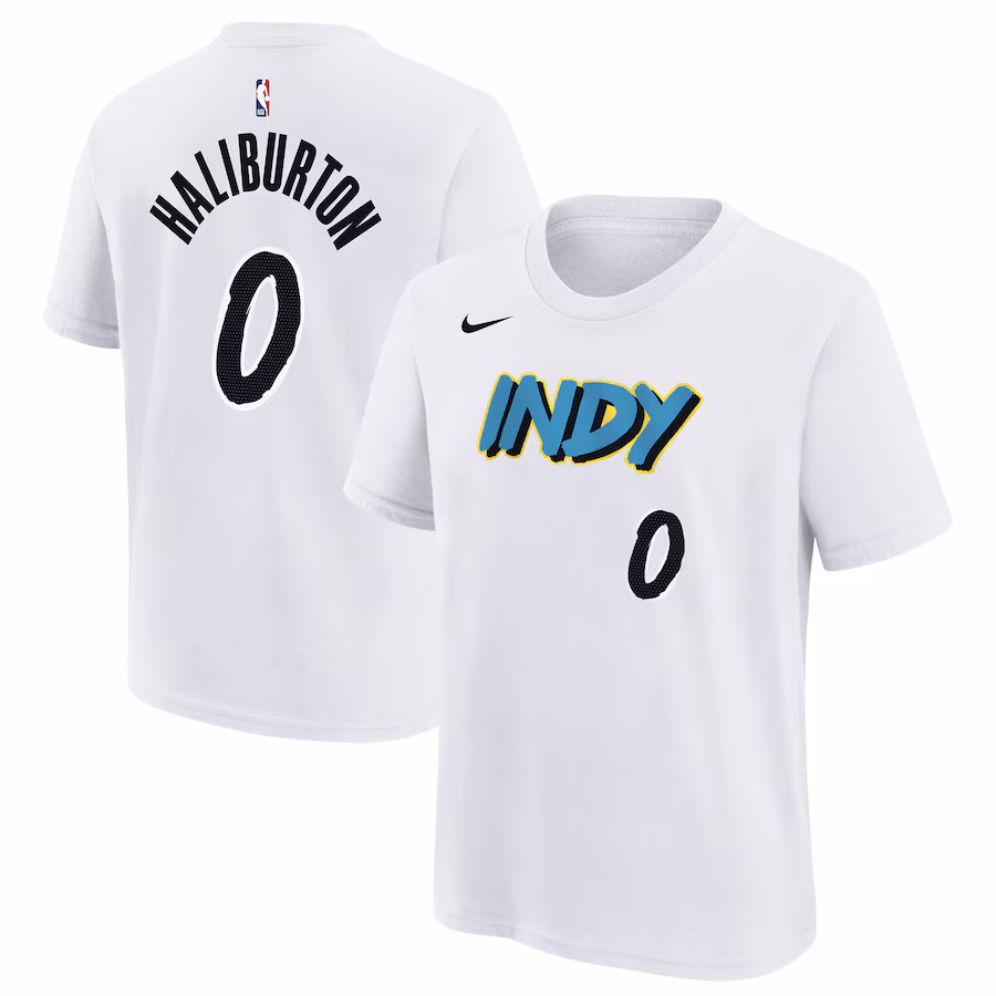 Youth Indiana Pacers Tyrese Haliburton Nike White 2024/25 City Edition Name & Number T-Shirt - Jersey