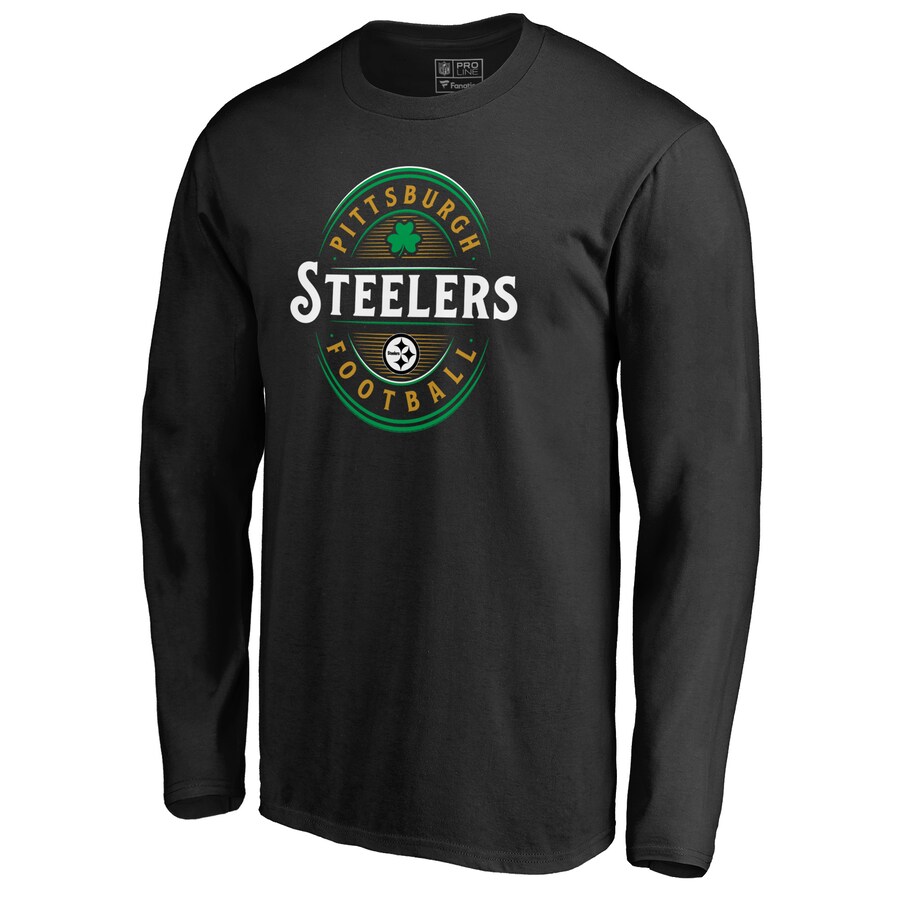 Men's Pittsburgh Steelers Black Forever Lucky Long Sleeve T-Shirt - Jersey