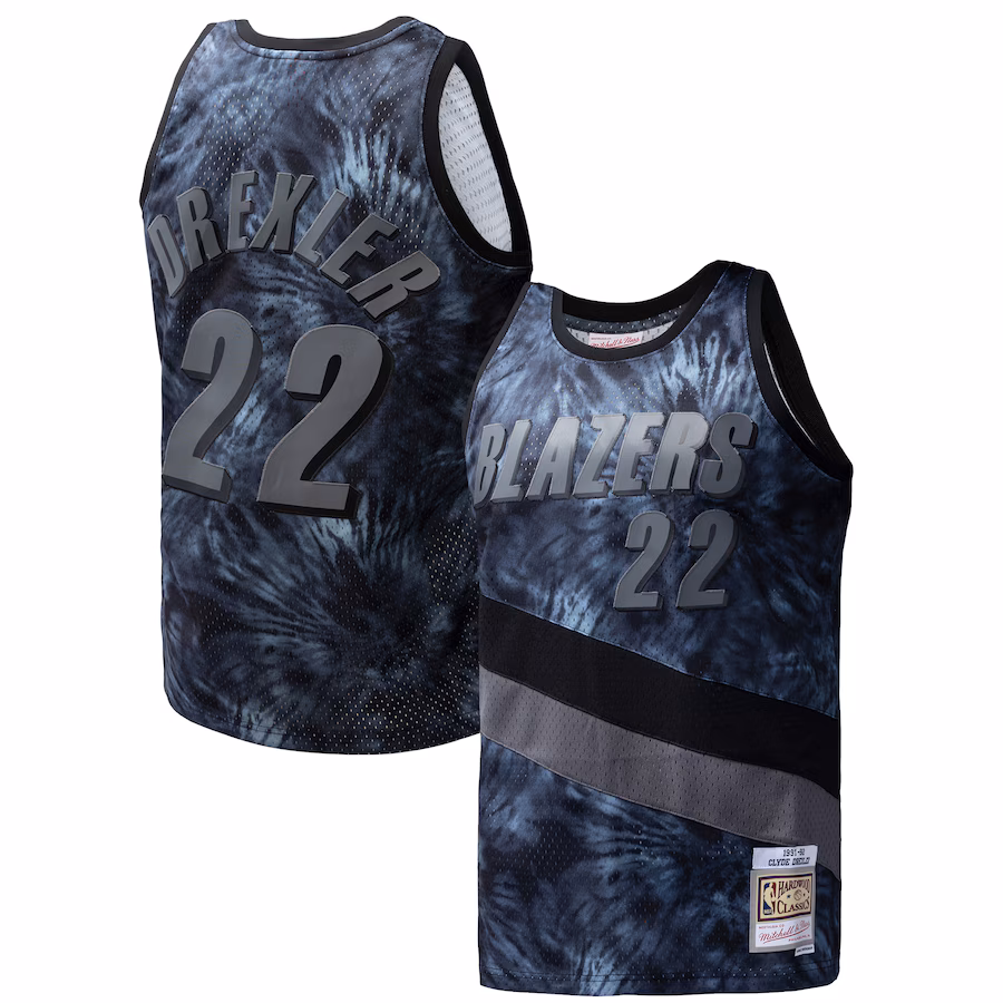 Men's Portland Trail Blazers Clyde Drexler Mitchell & Ness Black Hardwood Classics 1991/92 Tie-Dye Swingman Jersey - Jersey
