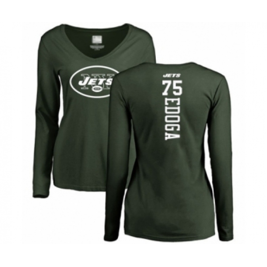Football Women's New York Jets #75 Chuma Edoga Green Backer Long Sleeve T-Shirt - Jersey