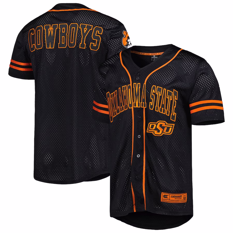 Oklahoma State Cowboys Colosseum Free Spirited Mesh Button-Up Baseball Jersey - Black - Jersey