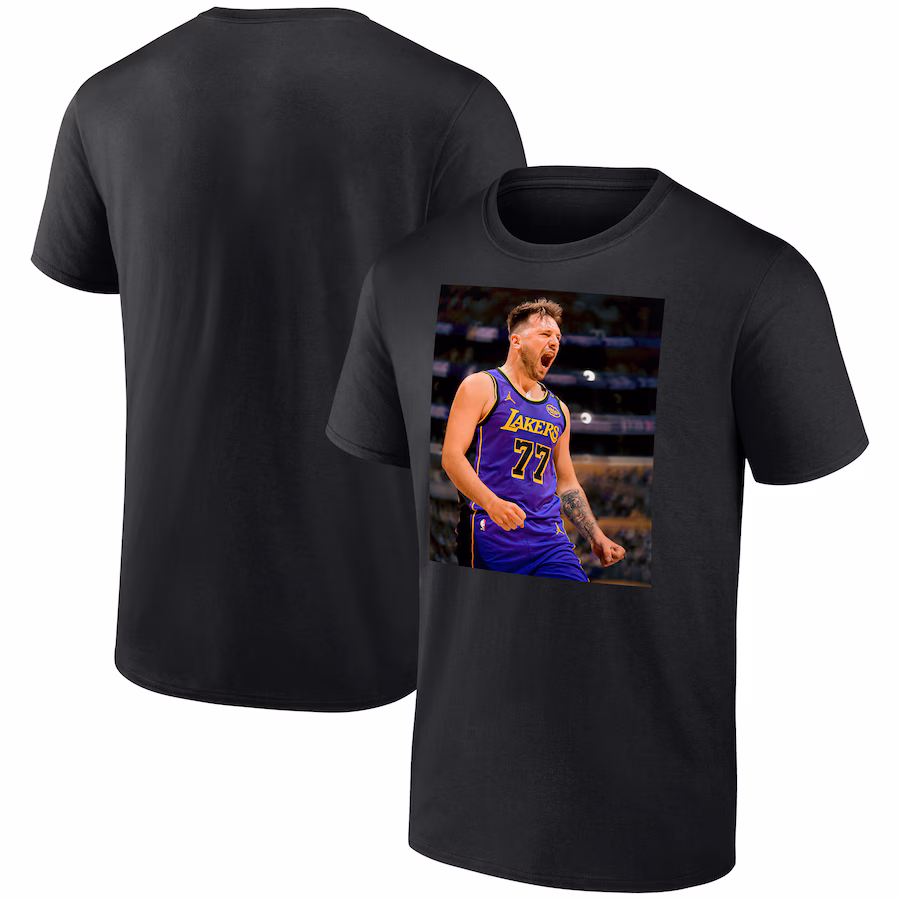 Men's Los Angeles Lakers Luka Dončić Black Game Frames T-Shirt - Jersey