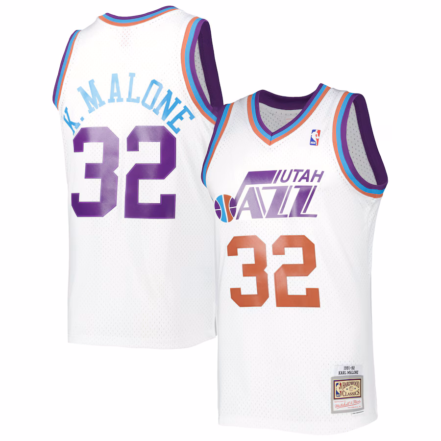 Men's Utah Jazz Karl Malone Mitchell & Ness White 1991/92 Hardwood Classics Reload 3.0 Swingman Jersey - Jersey