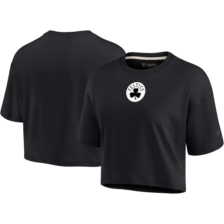 Women's Boston Celtics Fanatics Black Elements Super Soft Boxy Cropped T-Shirt - Jersey