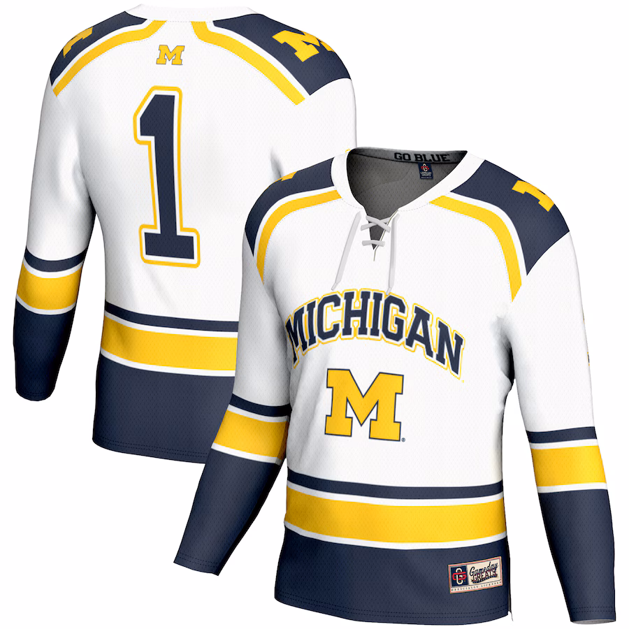 Men's GameDay Greats #1 White Michigan Wolverines Hockey Jersey - Jersey