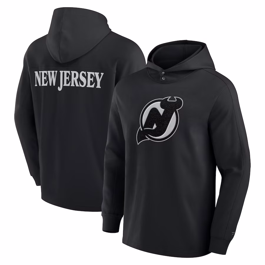 Men's New Jersey Devils Fanatics Black Elements Blaze Tri-Blend Long Sleeve Hoodie T-Shirt - Jersey