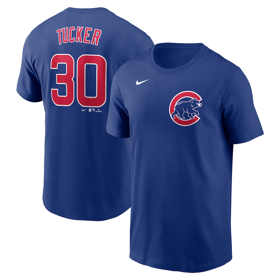 Men's Chicago Cubs Kyle Tucker Nike Blue Fuse Name & Number T-Shirt - Jersey