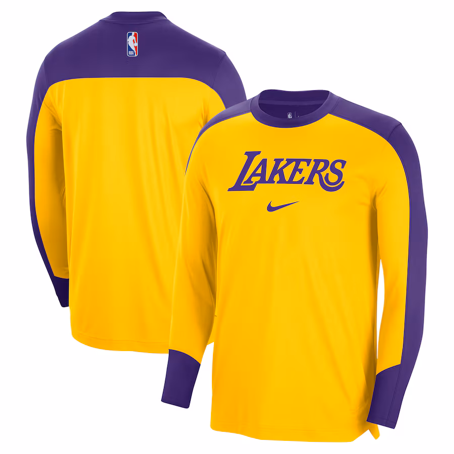 Men's Los Angeles Lakers Nike Gold 2024/25 Authentic Pre-Game Legend Long Sleeve Shooting Shirt - Jersey
