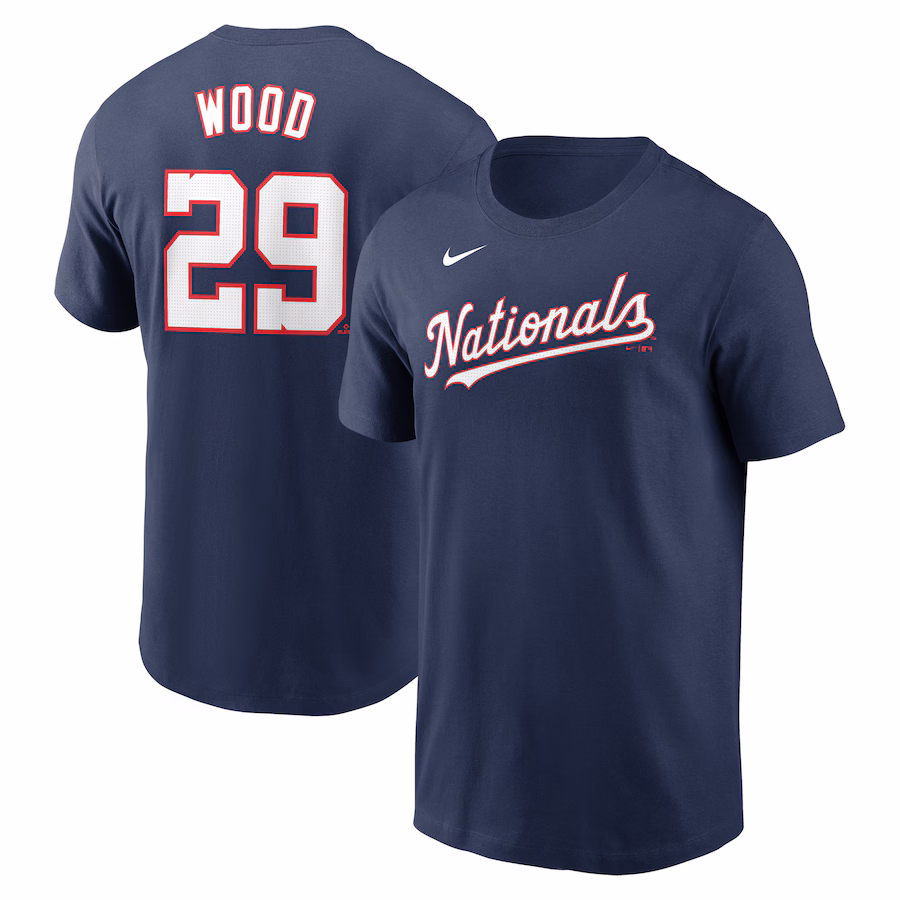 Men's Washington Nationals James Wood Nike Navy Fuse Name & Number T-Shirt - Jersey