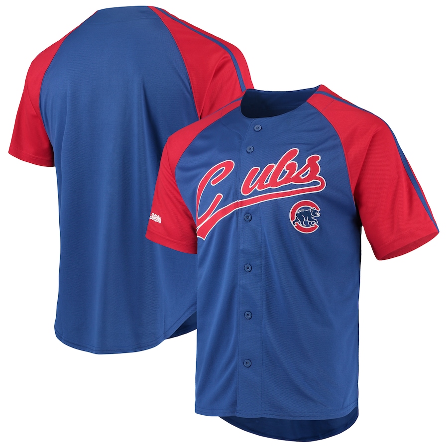Men's Chicago Cubs Stitches Royal Button-Down Raglan Replica Jersey - Jersey