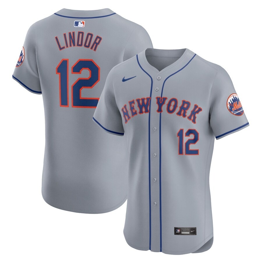 Men's New York Mets Francisco Lindor Nike Gray Road Elite Player Jersey - Jersey