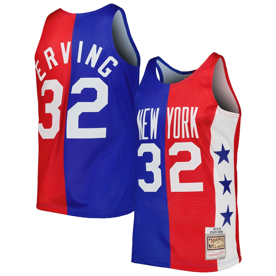 Men's New York Nets Julius Erving Mitchell & Ness Blue/Red Hardwood Classics 1973/74 Split Swingman Jersey - Jersey