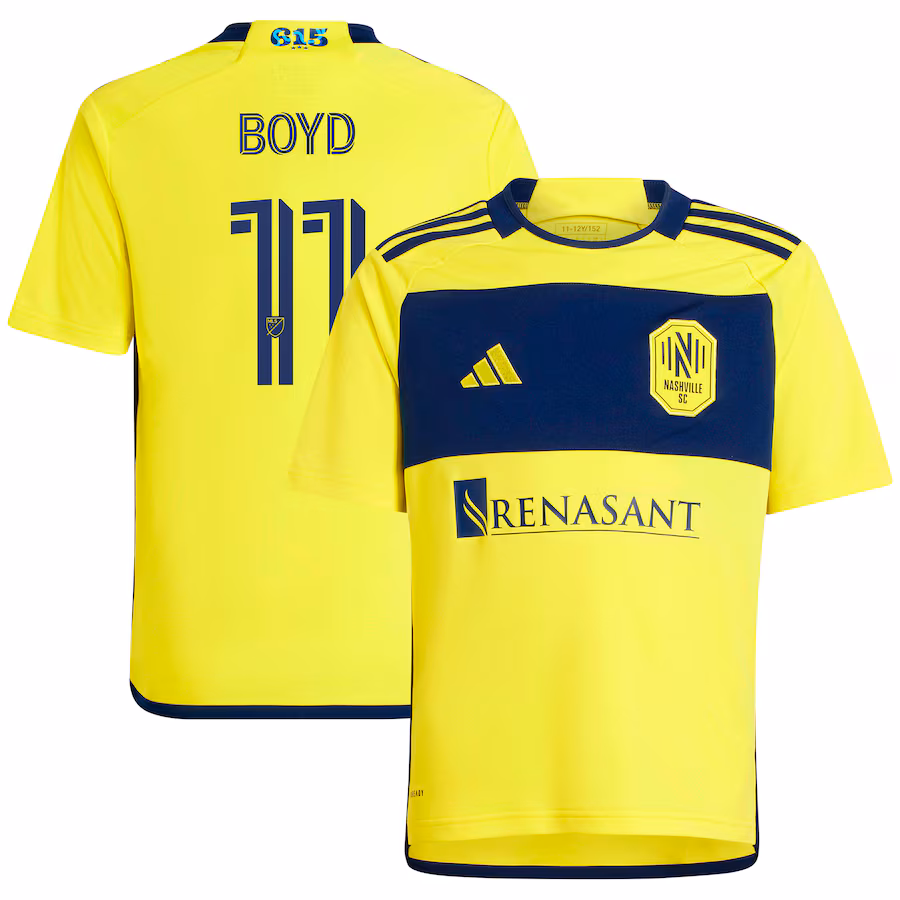 Youth Nashville SC Tyler Boyd adidas Yellow 2024 The 615 Kit Replica Player Jersey - Jersey