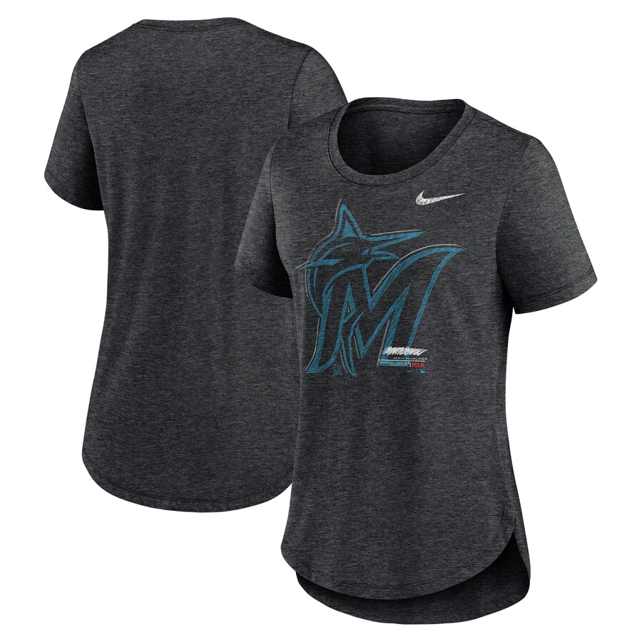 Women's Miami Marlins Nike Heather Black Touch Tri-Blend T-Shirt - Jersey