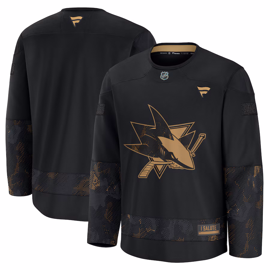 Men's San Jose Sharks Fanatics Black 2024 Military Appreciation Practice Jersey - Jersey