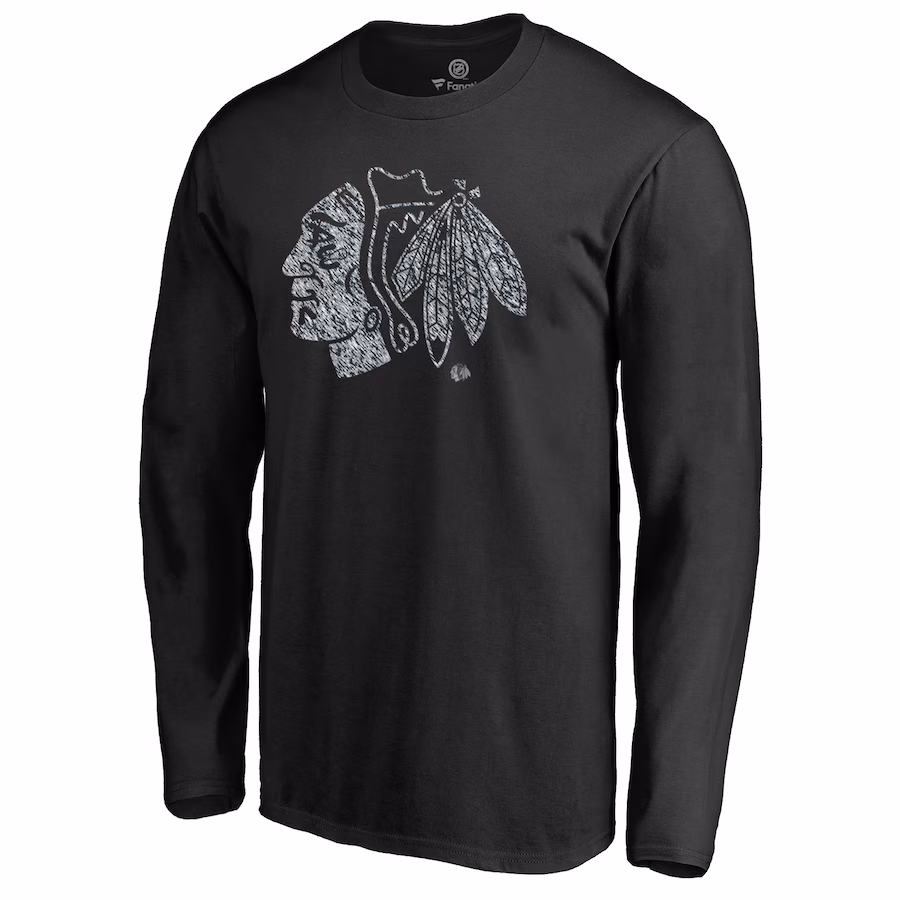 Men's Chicago Blackhawks Black Static Logo Long Sleeve T-Shirt - Jersey