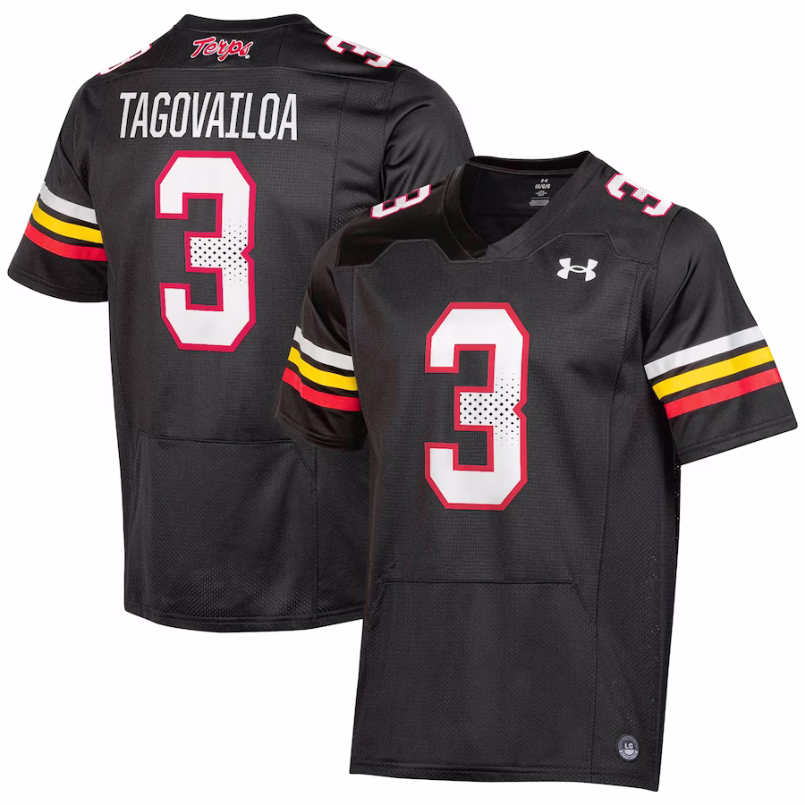 Taulia Tagovailoa Maryland Terrapins Under Armour  NIL Football Replica Player Jersey – Black - Jersey