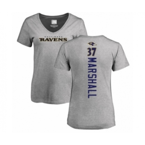 Football Women's Baltimore Ravens #37 Iman Marshall Ash Backer V-Neck T-Shirt - Jersey