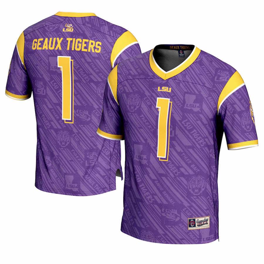 LSU Tigers #1 GameDay Greats Purple Highlight Print Football Fashion Jersey - Jersey