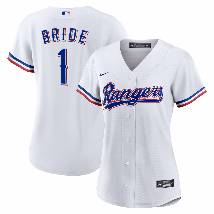 Women's Texas Rangers Nike White #1 Bride Home Replica Jersey - Jersey