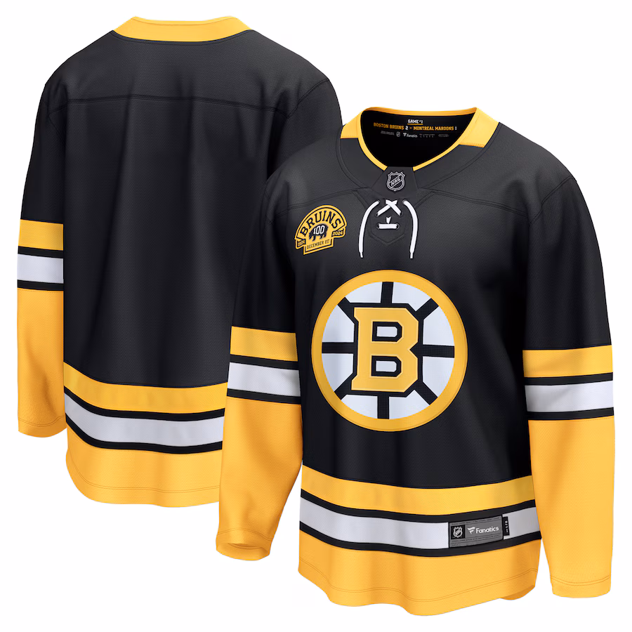 Men's Boston Bruins Fanatics Black 100th Anniversary Premier Breakaway Jersey - Jersey