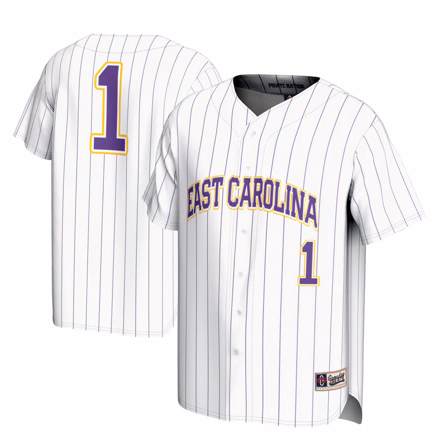 Youth GameDay Greats #1 White ECU Pirates Lightweight Baseball Jersey - Jersey