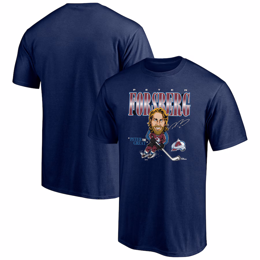 Men's Colorado Avalanche Peter Forsberg Navy Player Caricature T-Shirt - Jersey