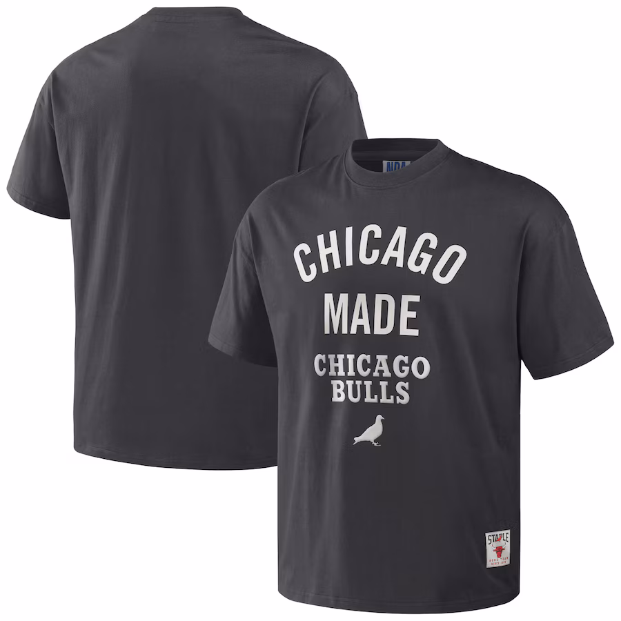 Men's Chicago Bulls NBA x Staple Anthracite Heavyweight Oversized T-Shirt - Jersey