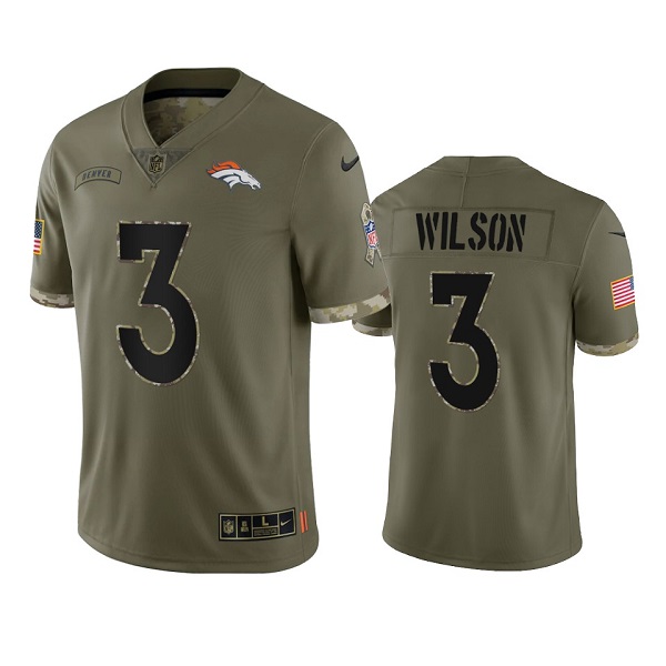 Men's Denver Broncos #3 Russell Wilson 2022 Olive Salute To Service Limited Stitched Jersey - Jersey