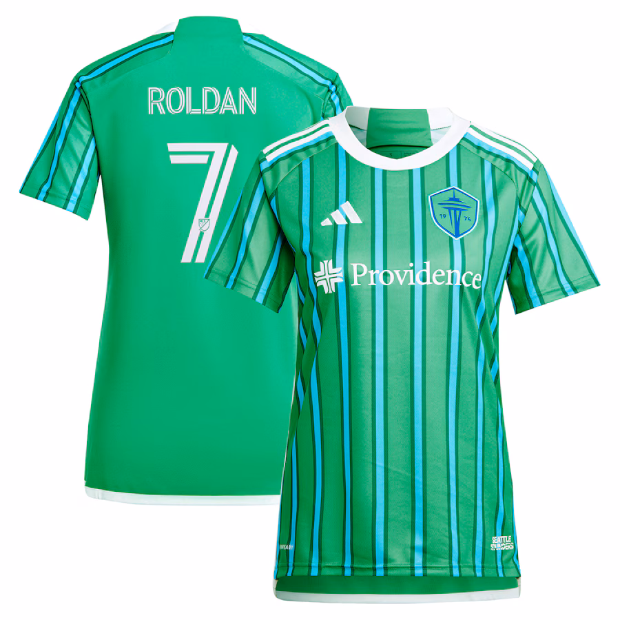 Women's Seattle Sounders FC Cristian Roldan adidas Green 2024 The Anniversary Kit Replica Player Jersey - Jersey