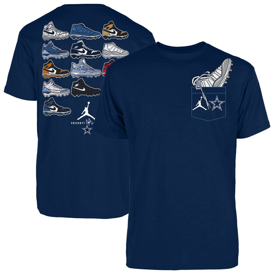 Men's Dallas Cowboys Dak Prescott Jordan Brand Navy Shoe Schedule Graphic T-Shirt - Jersey