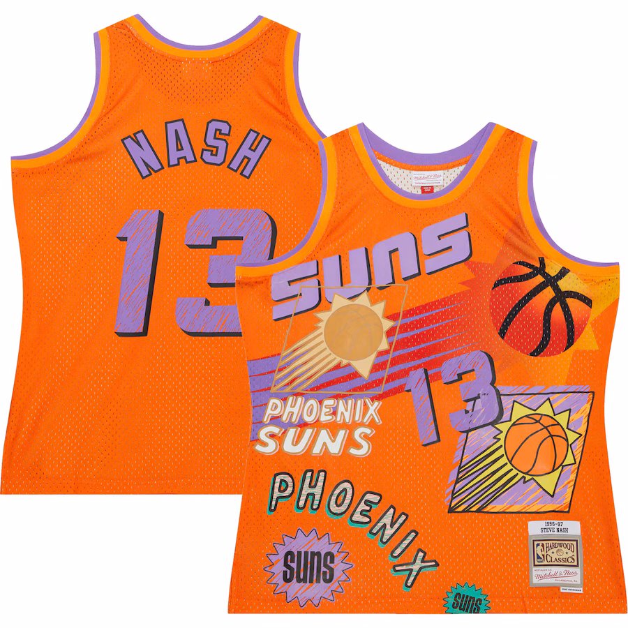 Men's Phoenix Suns Steve Nash Mitchell & Ness Orange 1996/97 Swingman Sidewalk Sketch Jersey - Jersey