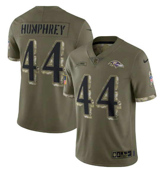 Men's Baltimore Ravens #44 Marlon Humphrey 2022 Olive Salute To Service Limited Stitched Jersey - Jersey