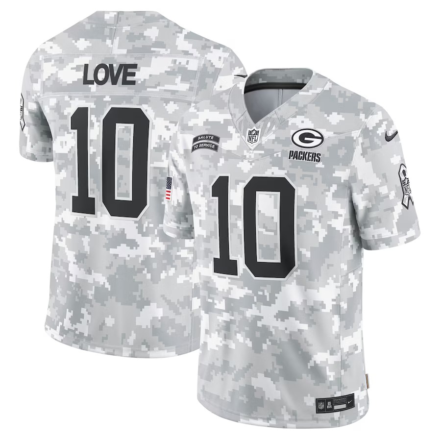 Men's Green Bay Packers Jordan Love Nike Arctic Camo 2024 Salute to Service Limited Jersey - Jersey