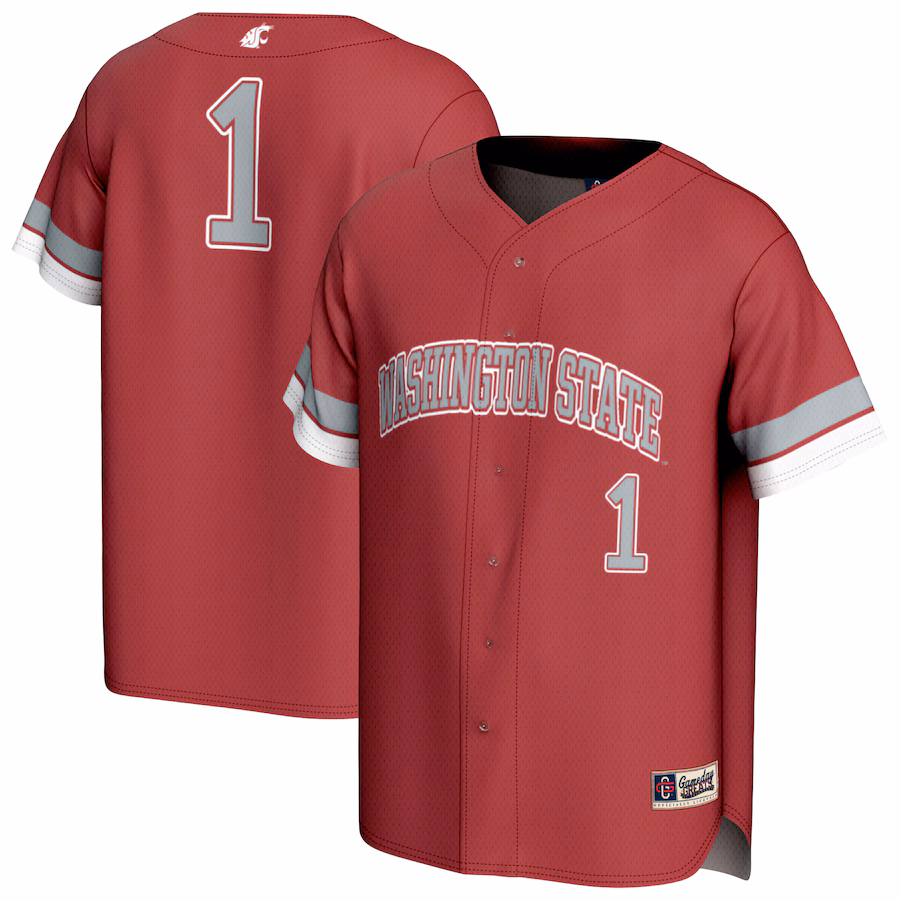 Youth GameDay Greats #1 Crimson Washington State Cougars Lightweight Collegiate Baseball Fashion Jersey - Jersey
