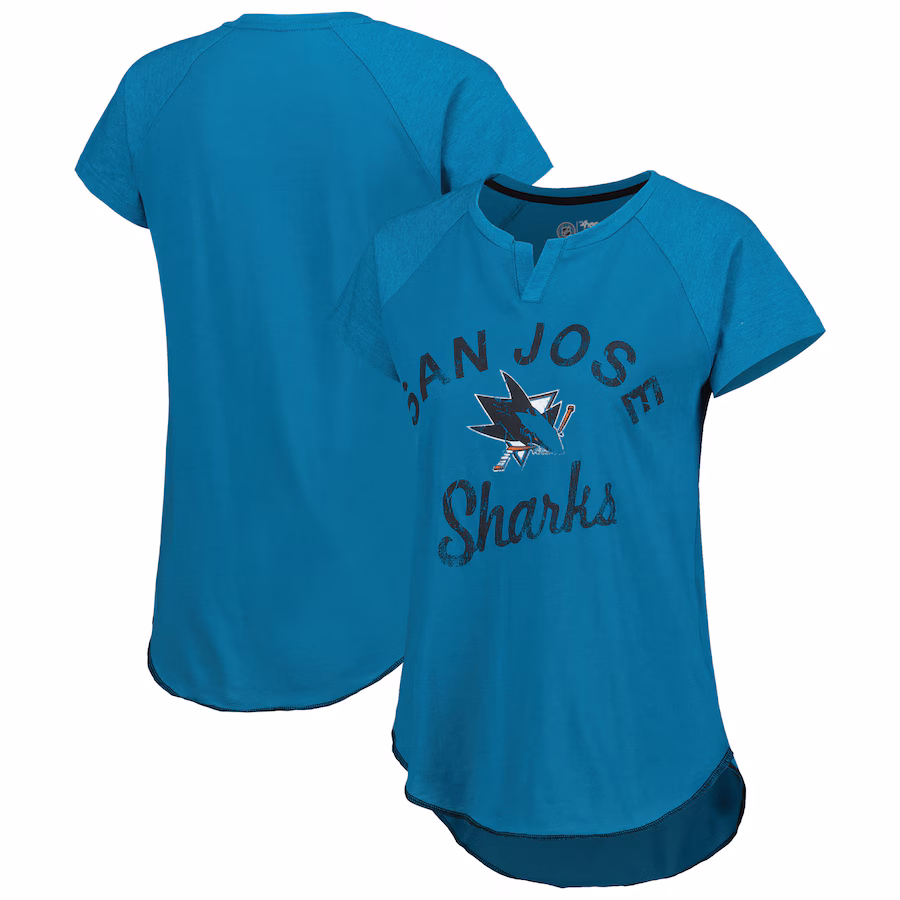 Women's San Jose Sharks Starter Teal Grand Slam Raglan Notch Neck T-Shirt - Jersey